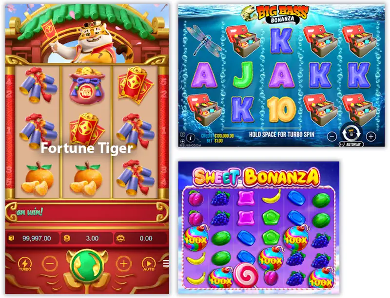 Slots Fortune Tiger, Sweet Bonanza and Big Bass Bonanza Screenshot